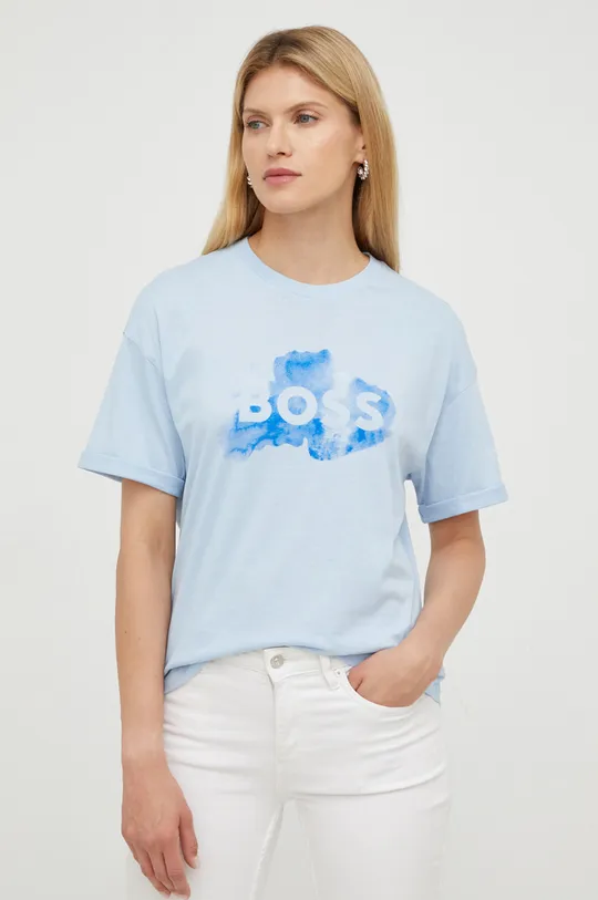 modrá Bavlnené tričko BOSS