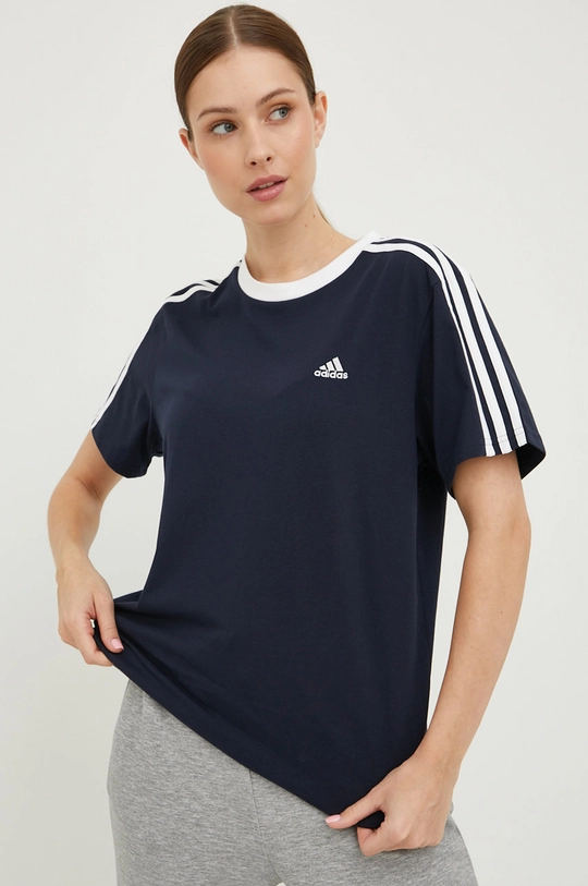 granatowy adidas t-shirt bawełniany Damski