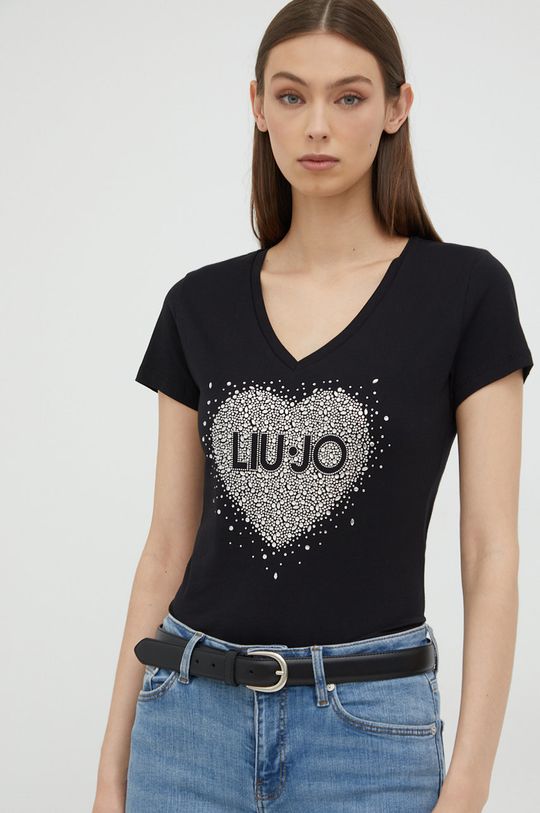 czarny Liu Jo t-shirt bawełniany WF2284.J5923 Damski