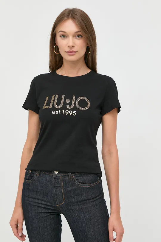 czarny Liu Jo t-shirt bawełniany WF2303.J6308 Damski