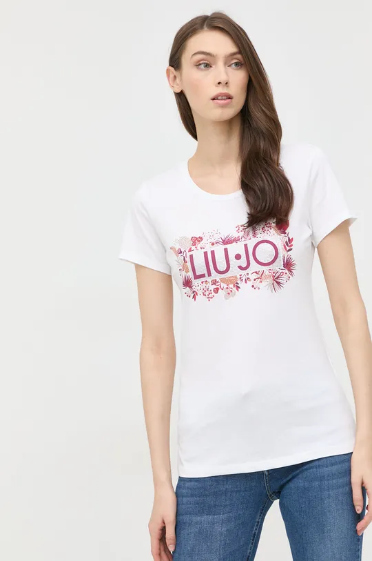 biały Liu Jo t-shirt bawełniany WF2375.JS923 Damski
