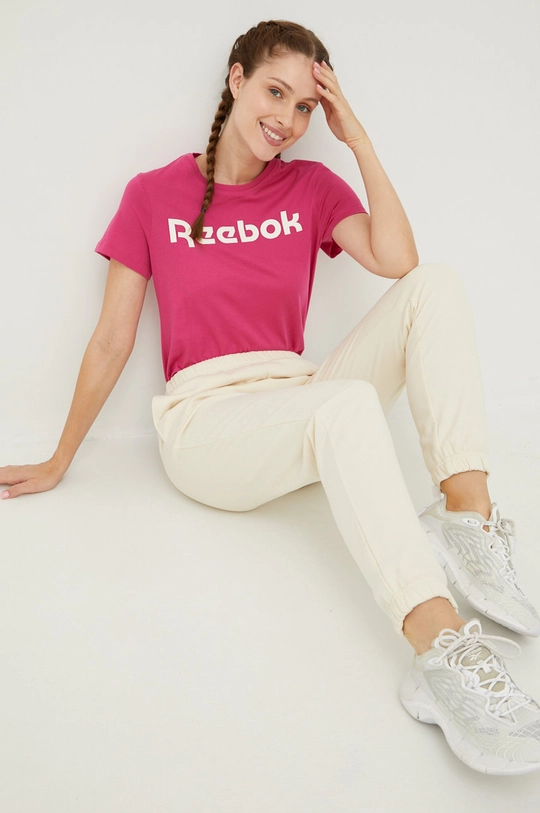 fioletowy Reebok t-shirt bawełniany Damski