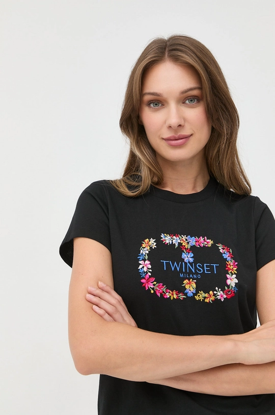 czarny Twinset t-shirt bawełniany