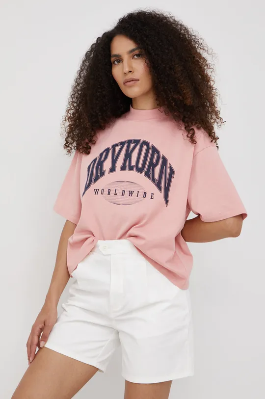 różowy Drykorn t-shirt bawełniany Damski
