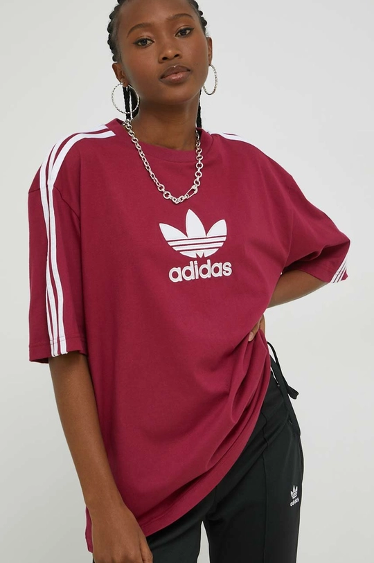 burgundia Adidas Originals pamut póló Női