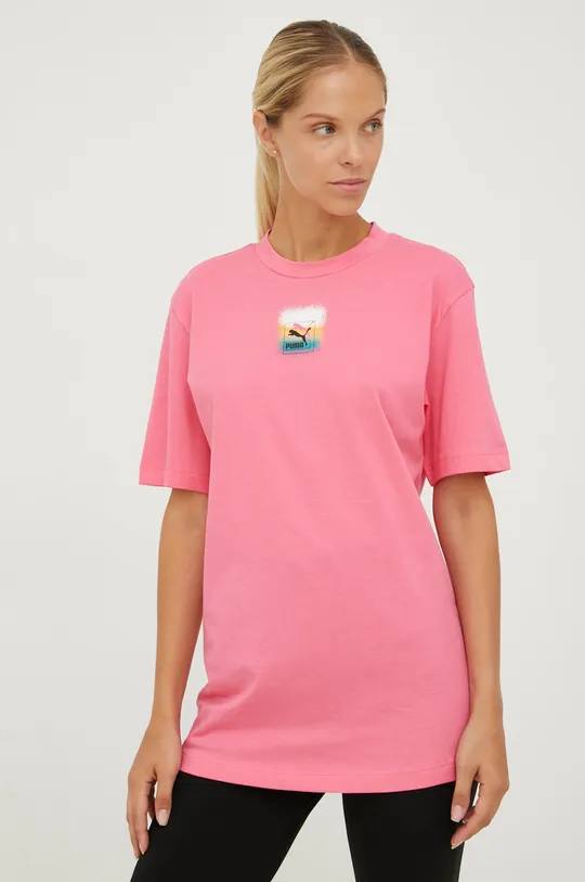 ostrá růžová Bavlněné tričko Puma Dámský