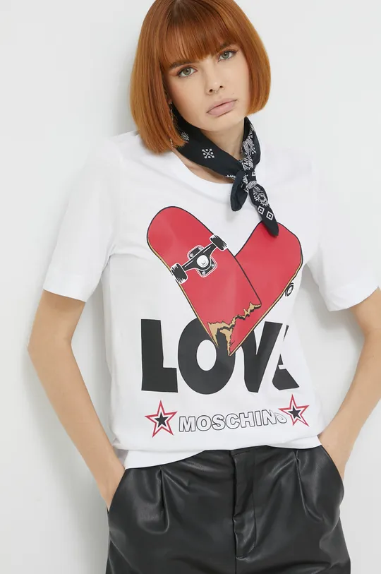 λευκό Βαμβακερό μπλουζάκι Love Moschino Γυναικεία