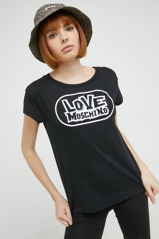 μαύρο Βαμβακερό μπλουζάκι Love Moschino