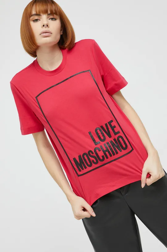 κόκκινο Βαμβακερό μπλουζάκι Love Moschino Γυναικεία