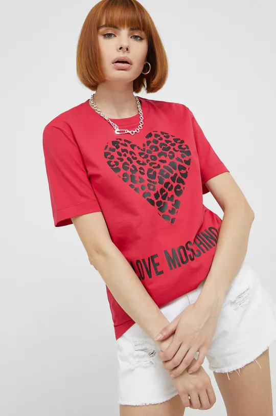 czerwony Love Moschino t-shirt bawełniany Damski