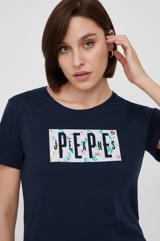 tmavomodrá Bavlnené tričko Pepe Jeans