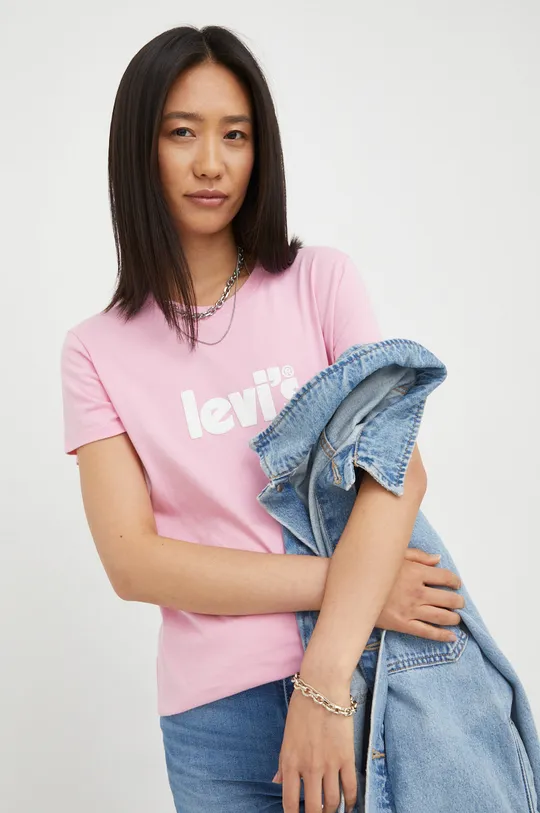 roza Bombažna kratka majica Levi's Ženski