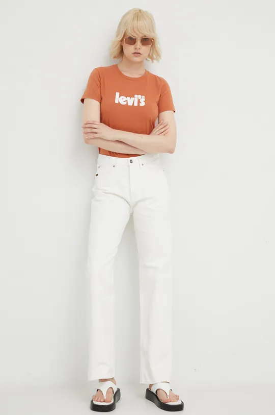 Βαμβακερό μπλουζάκι Levi's πορτοκαλί