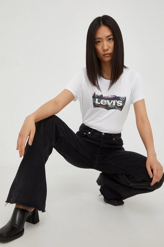 biały Levi's t-shirt bawełniany Damski