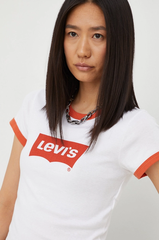 λευκό Βαμβακερό μπλουζάκι Levi's