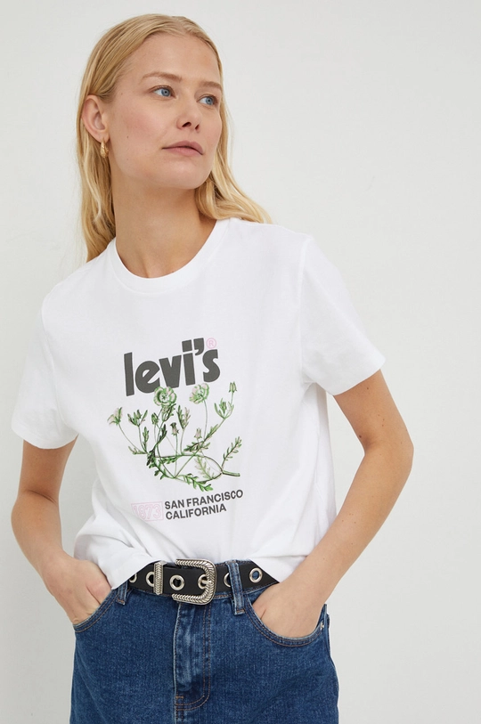 biały Levi's t-shirt bawełniany Damski