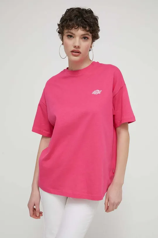 Βαμβακερό μπλουζάκι Dickies ροζ