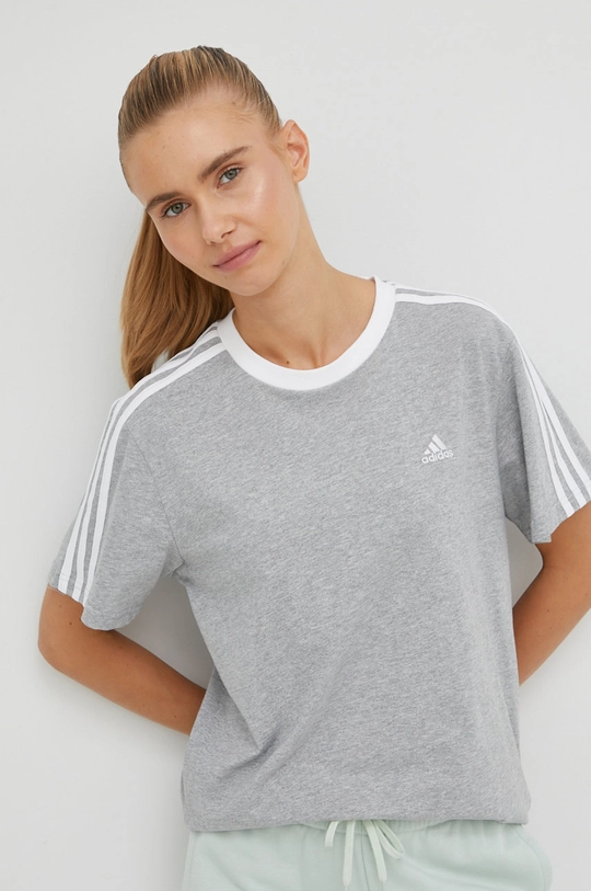 Хлопковая футболка adidas серый