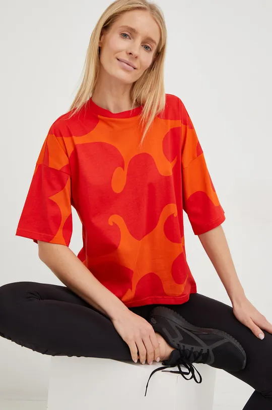 pomarańczowy adidas Performance t-shirt bawełniany x Marimekko Damski