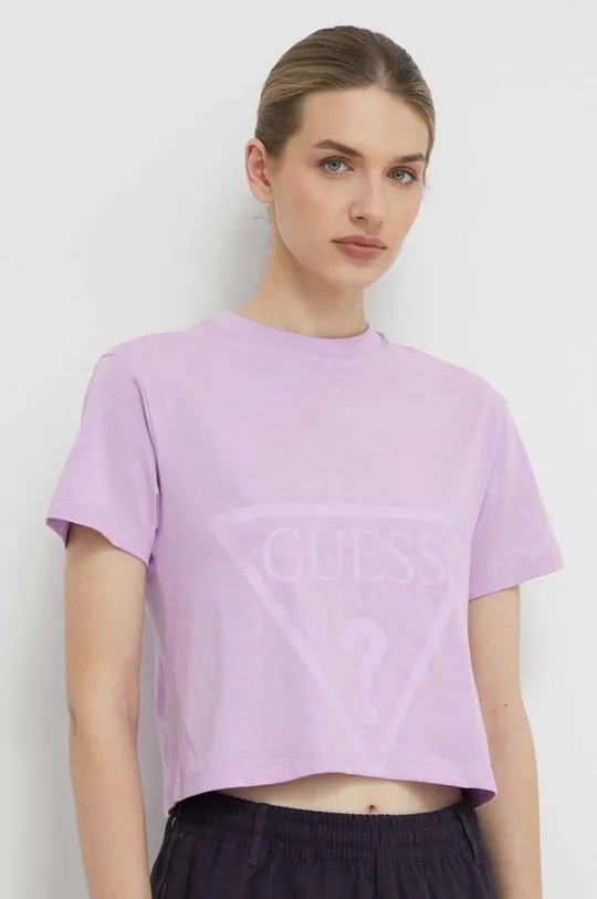 фиолетовой Хлопковая футболка Guess Женский