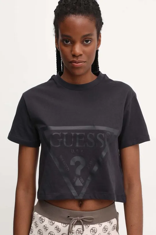 μαύρο Βαμβακερό μπλουζάκι Guess ADELE