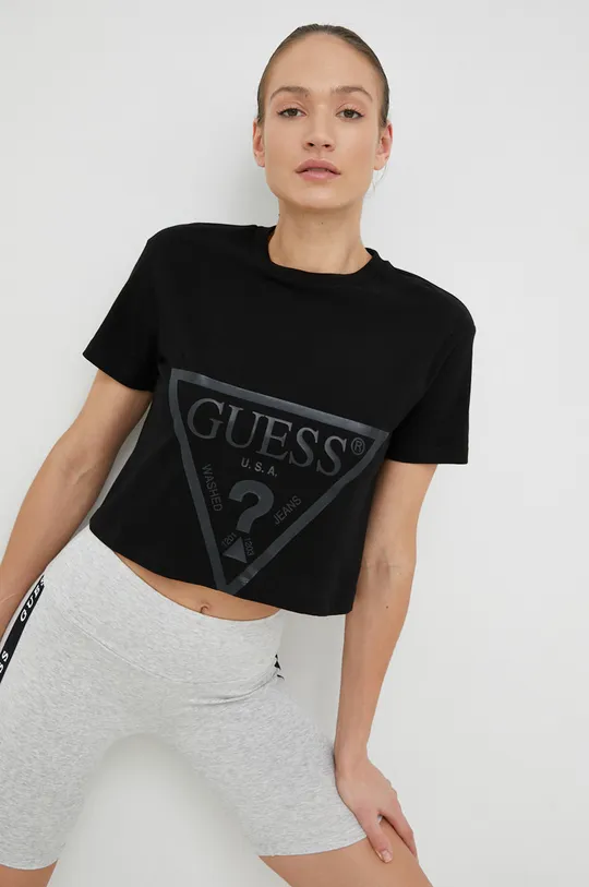 czarny Guess t-shirt bawełniany ADELE Damski
