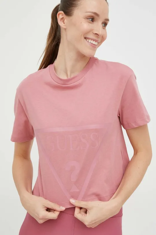 розовый Хлопковая футболка Guess Женский