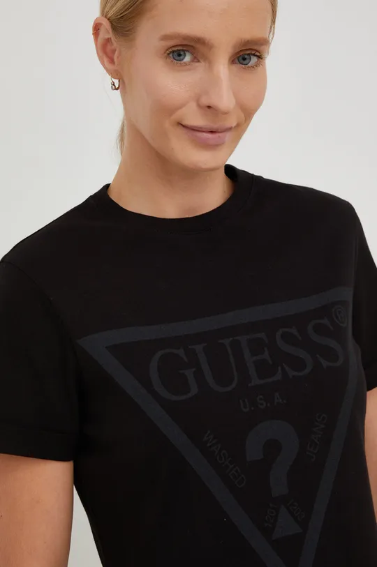 μαύρο Βαμβακερό μπλουζάκι Guess