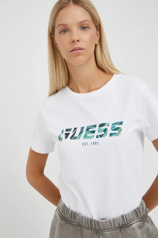 λευκό Βαμβακερό μπλουζάκι Guess Γυναικεία