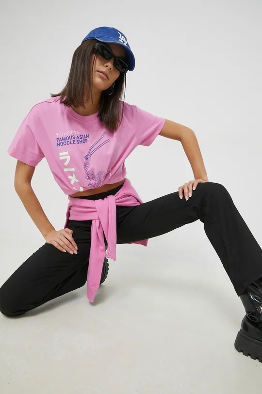 Βαμβακερό μπλουζάκι Only ροζ