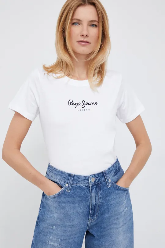 bela Bombažna kratka majica Pepe Jeans Ženski