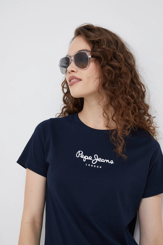 tmavomodrá Bavlnené tričko Pepe Jeans Dámsky