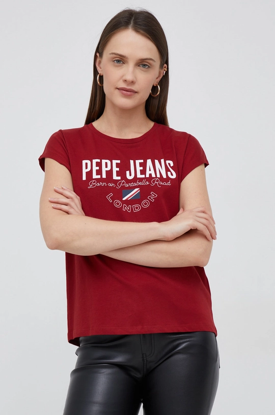 κόκκινο Βαμβακερό μπλουζάκι Pepe Jeans Γυναικεία