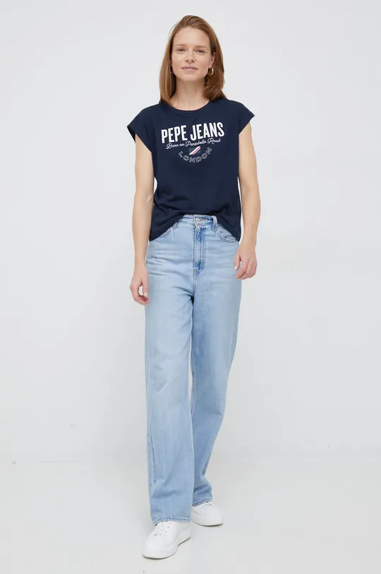 Βαμβακερό μπλουζάκι Pepe Jeans σκούρο μπλε