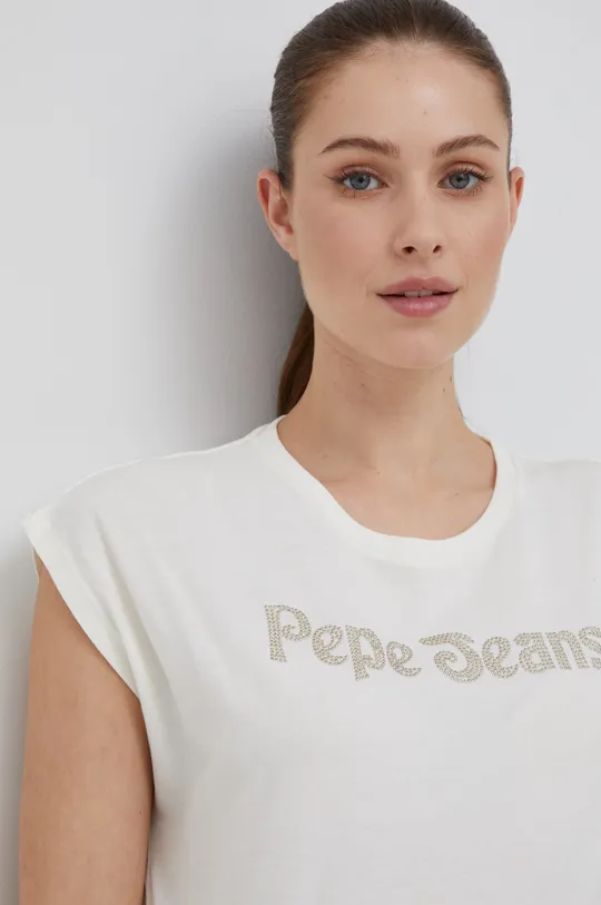 μπεζ Βαμβακερό μπλουζάκι Pepe Jeans Γυναικεία