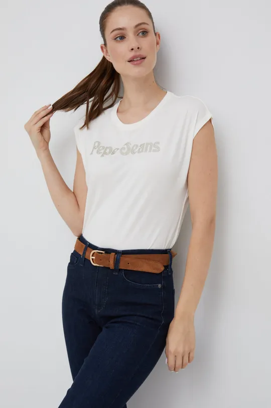 béžová Bavlnené tričko Pepe Jeans