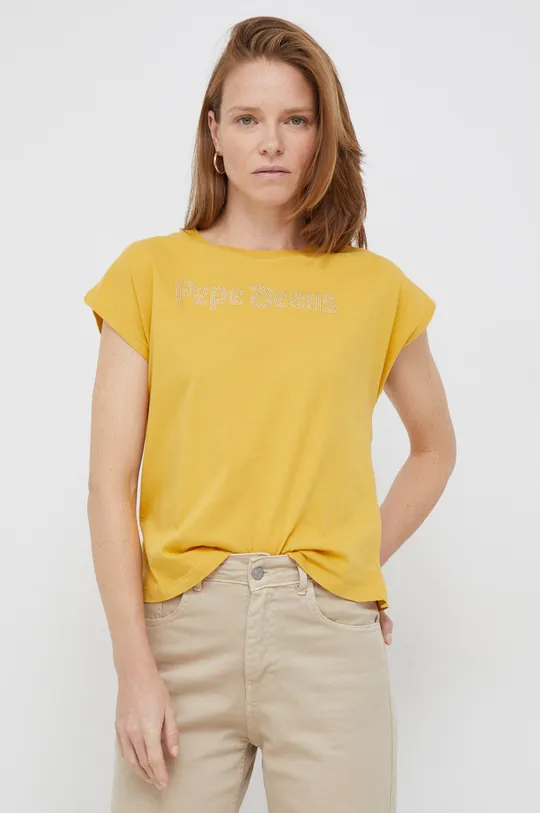 κίτρινο Βαμβακερό μπλουζάκι Pepe Jeans Γυναικεία