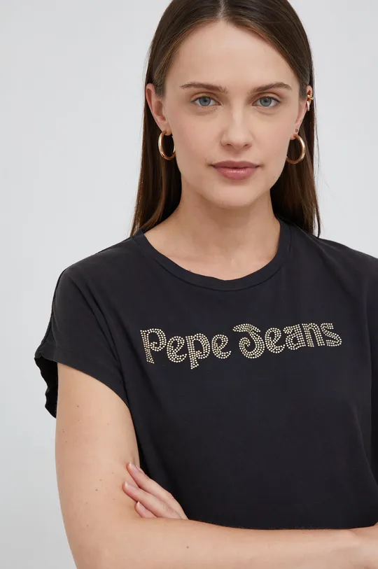 μαύρο Βαμβακερό μπλουζάκι Pepe Jeans
