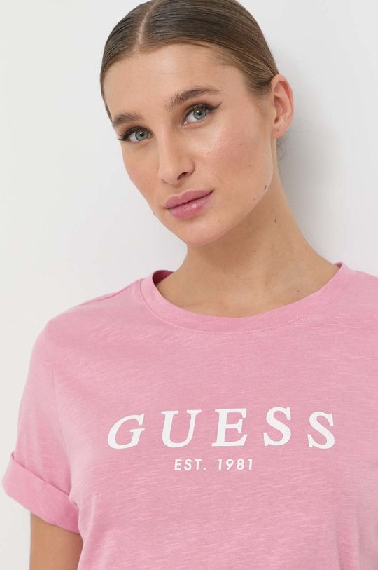 růžová Bavlněné tričko Guess Dámský