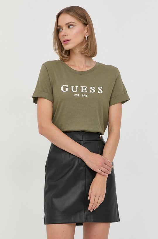 πράσινο Βαμβακερό μπλουζάκι Guess Γυναικεία