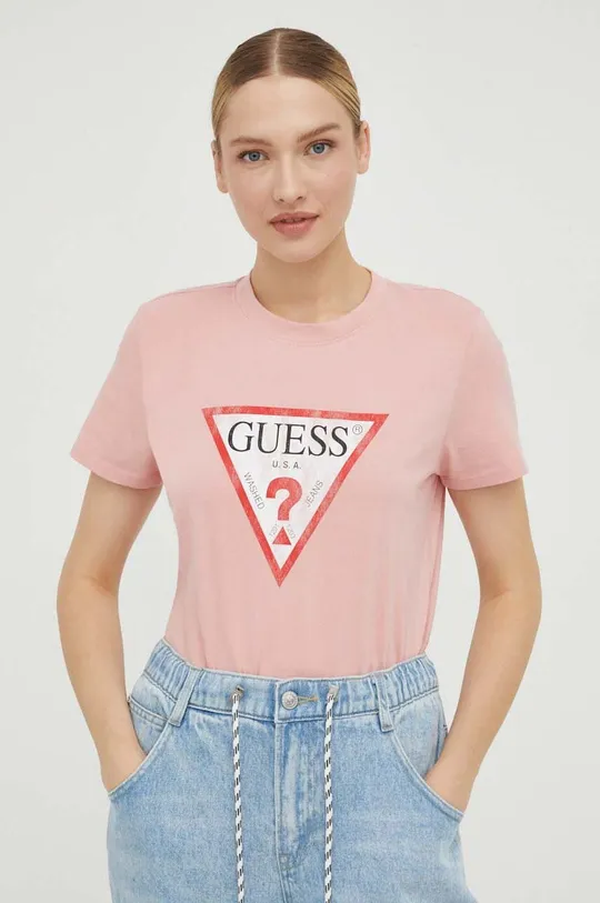 Guess t-shirt bawełniany różowy