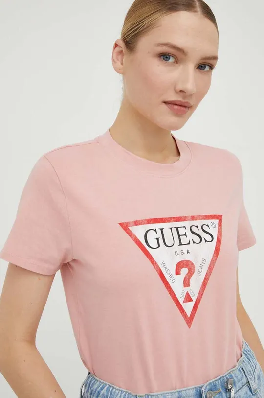 różowy Guess t-shirt bawełniany