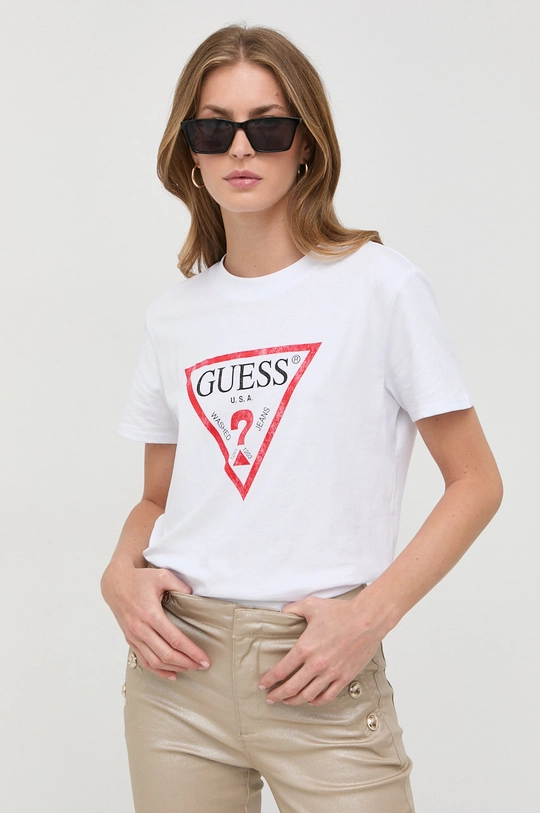 білий Бавовняна футболка Guess