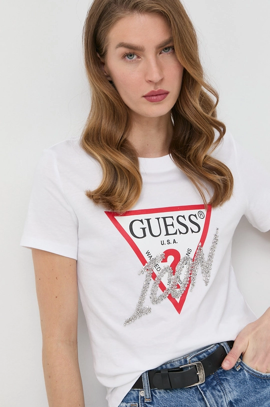 bijela Pamučna majica Guess Ženski