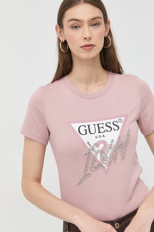 fialovo-růžová Bavlněné tričko Guess