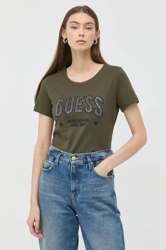 πράσινο Βαμβακερό μπλουζάκι Guess
