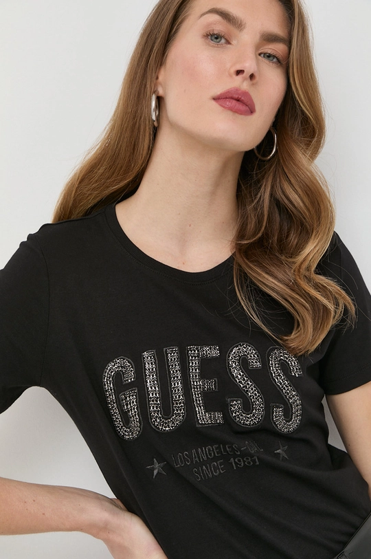 μαύρο Βαμβακερό μπλουζάκι Guess