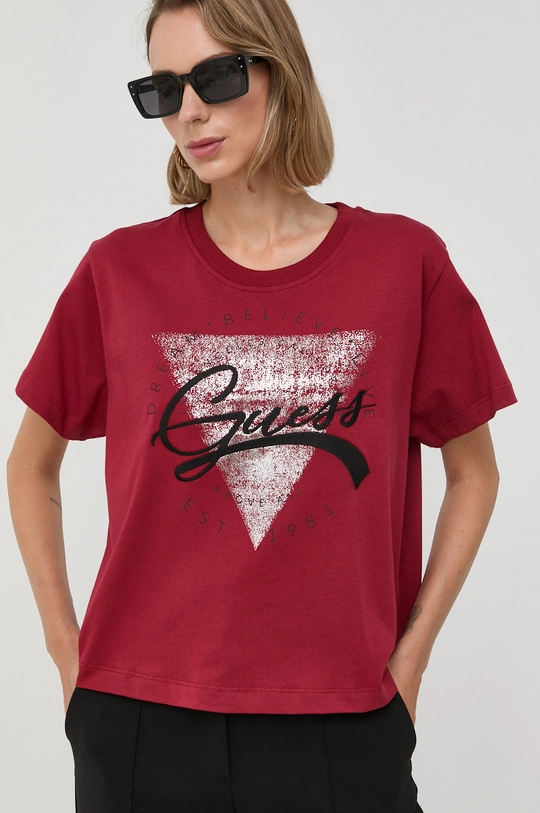 czerwony Guess t-shirt bawełniany Damski