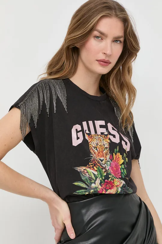 καφέ Βαμβακερό μπλουζάκι Guess Γυναικεία
