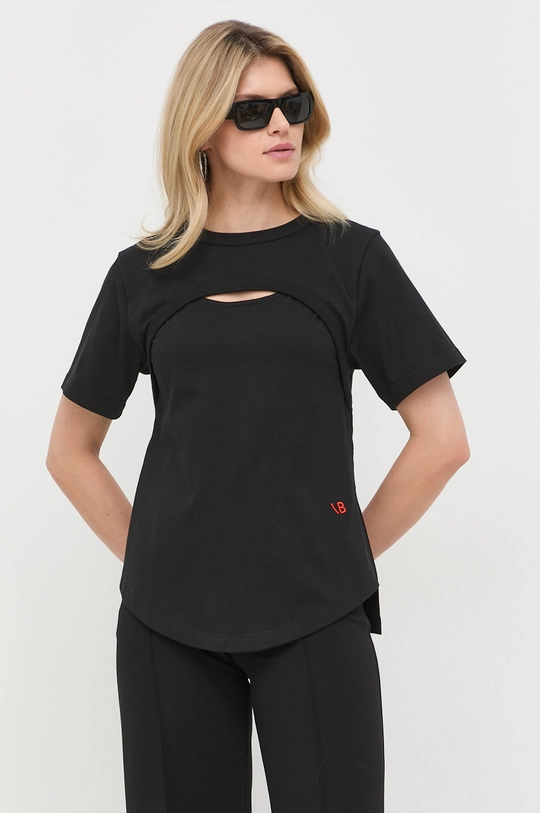 črna Bombažen t-shirt Victoria Beckham Ženski